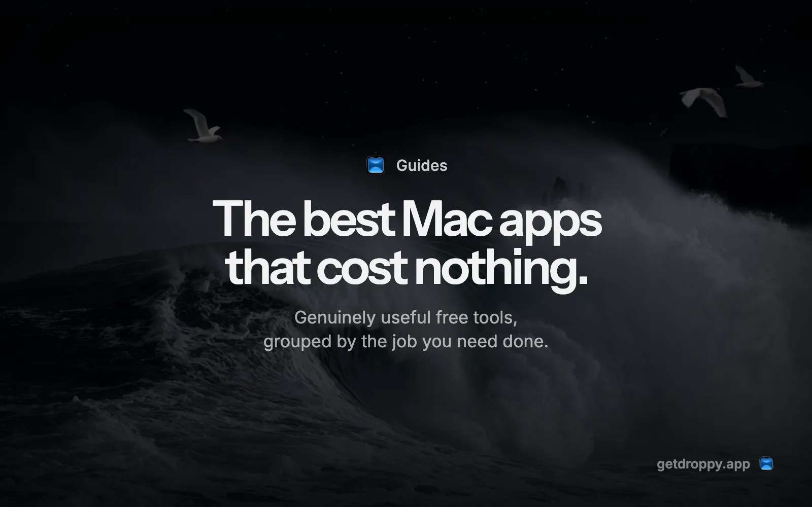 Editorial card reading The best Mac apps that cost nothing. over a dark ocean
