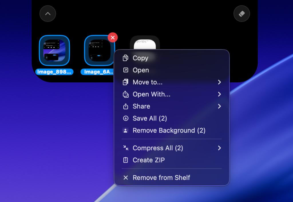 Droppy context menu with AI background removal, compression, and file management options