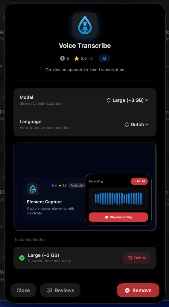 Voice Transcribe extension with AI models