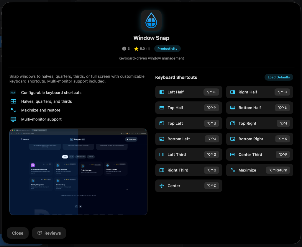 Window Snap extension with keyboard shortcuts