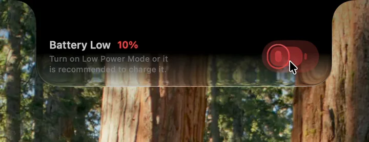 Droppy battery status shown at the notch
