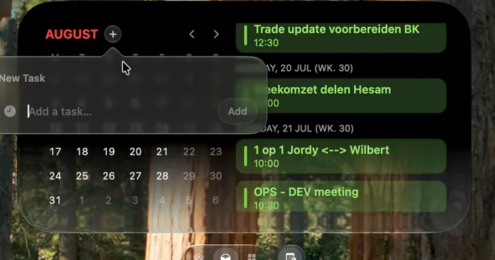 A calendar event ring and title shown at the top of a Mac display
