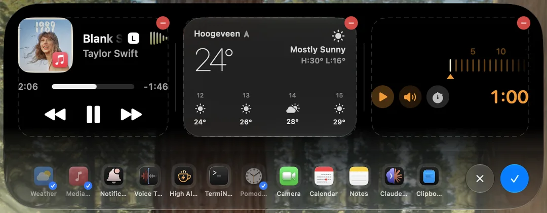 Droppy Shelf showing a custom collection of widgets